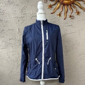 IZOD Golf Womens Windbreaker Jacket Full Zip Blue White Trim Size M